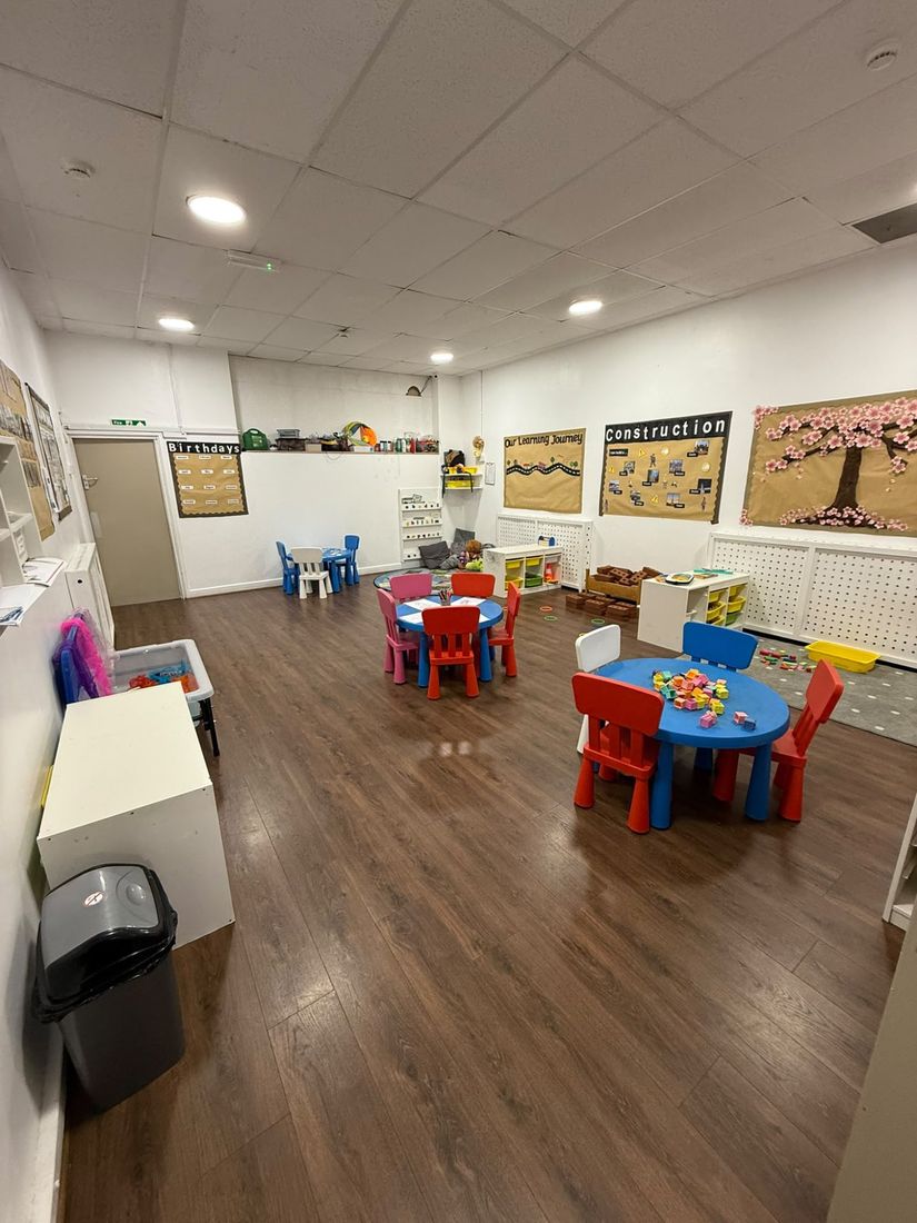 Our preschool room, with construction and learning journey displays